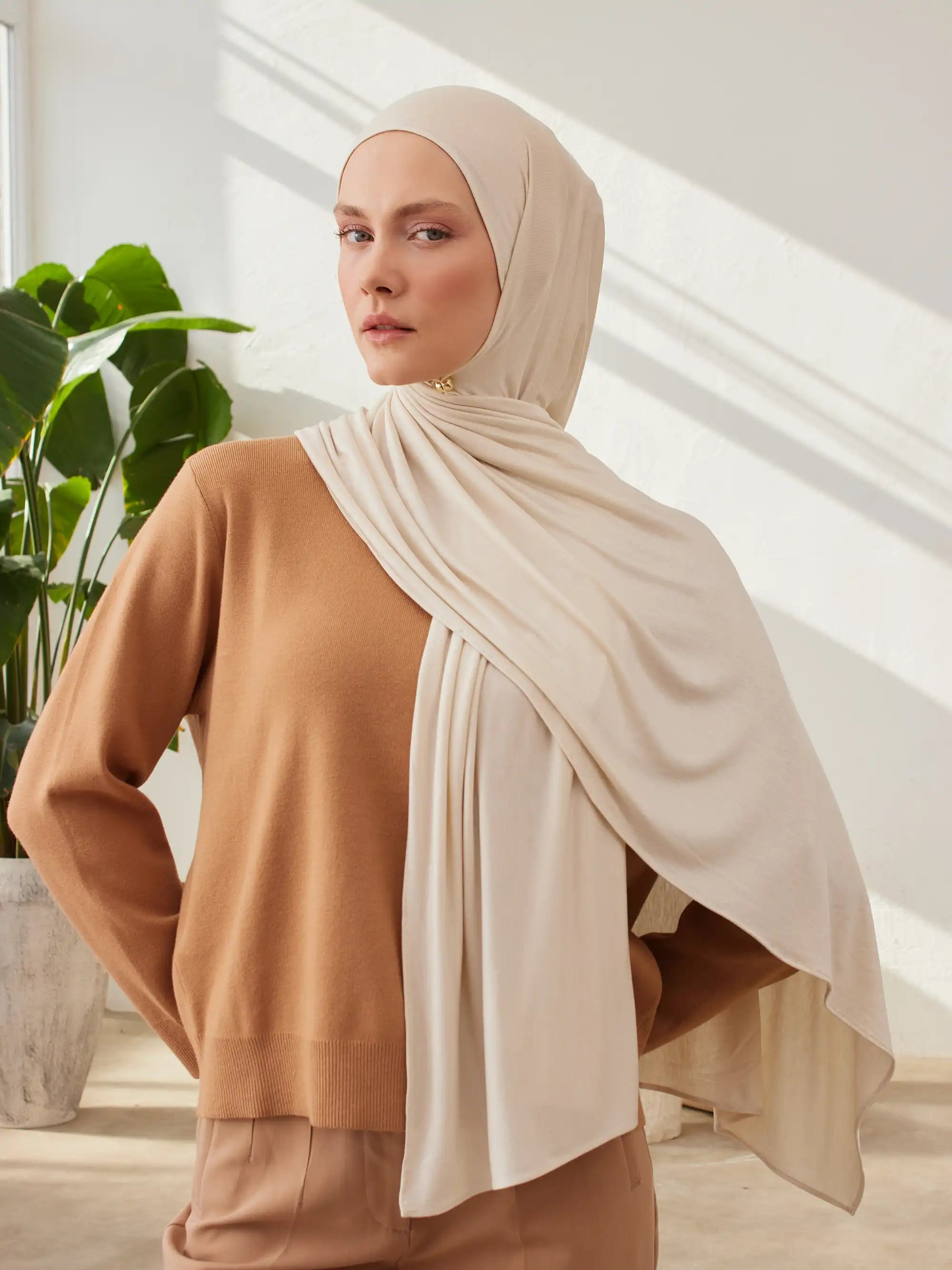 Küçük Premium Jersey Şal - Kırık Beyaz