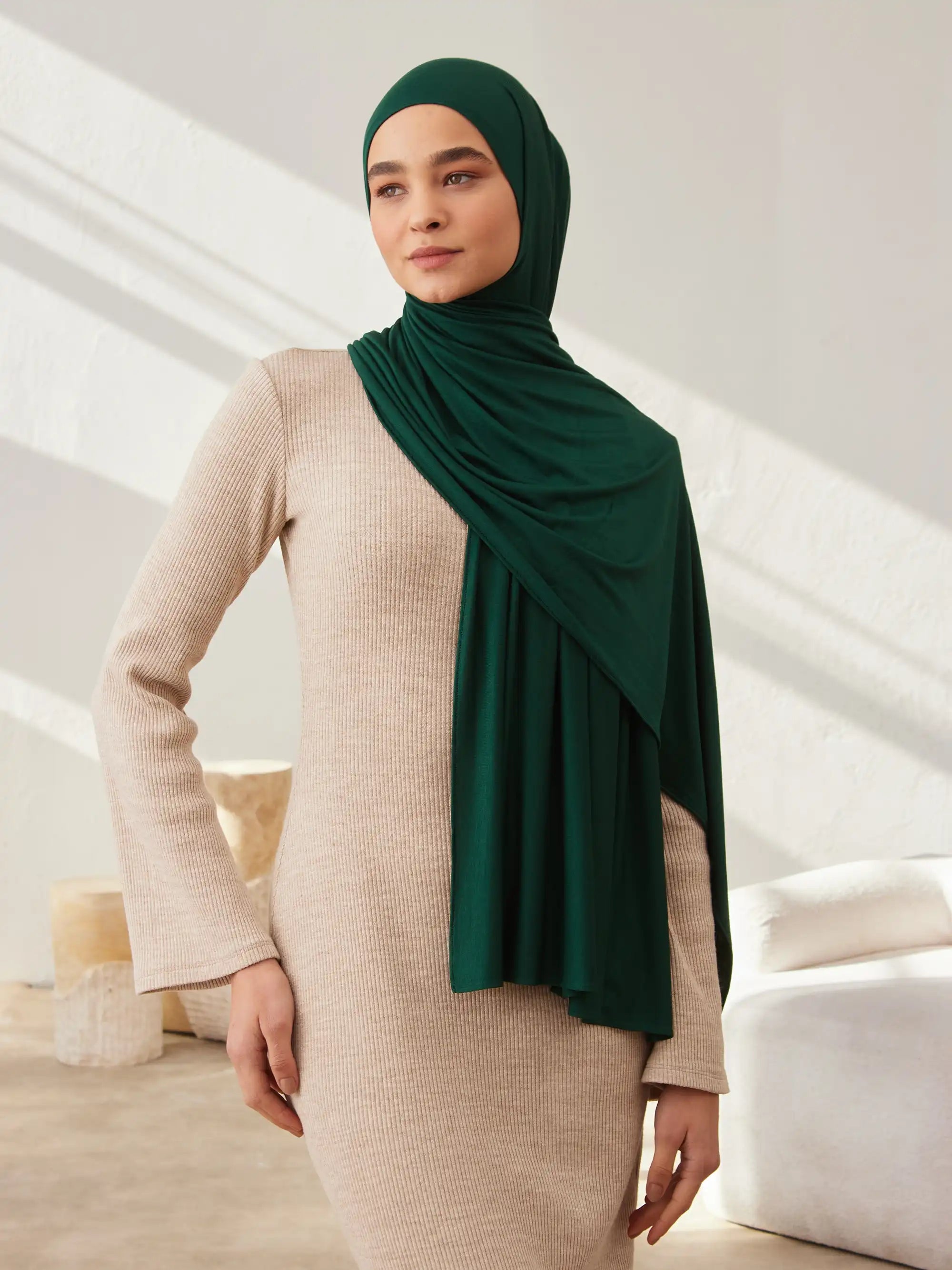 Küçük Premium Jersey Şal - Çam Yeşili