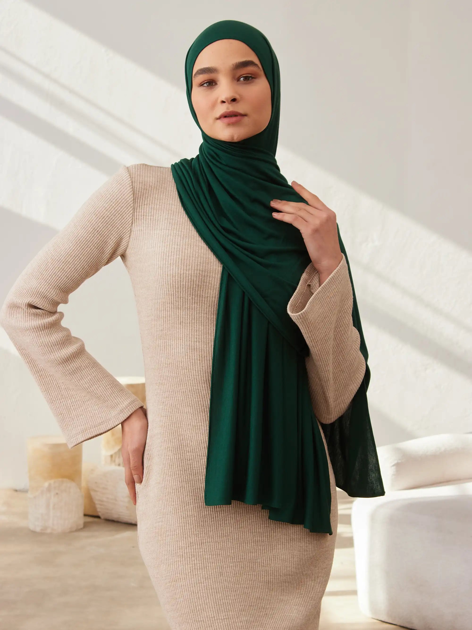 Küçük Premium Jersey Şal - Çam Yeşili