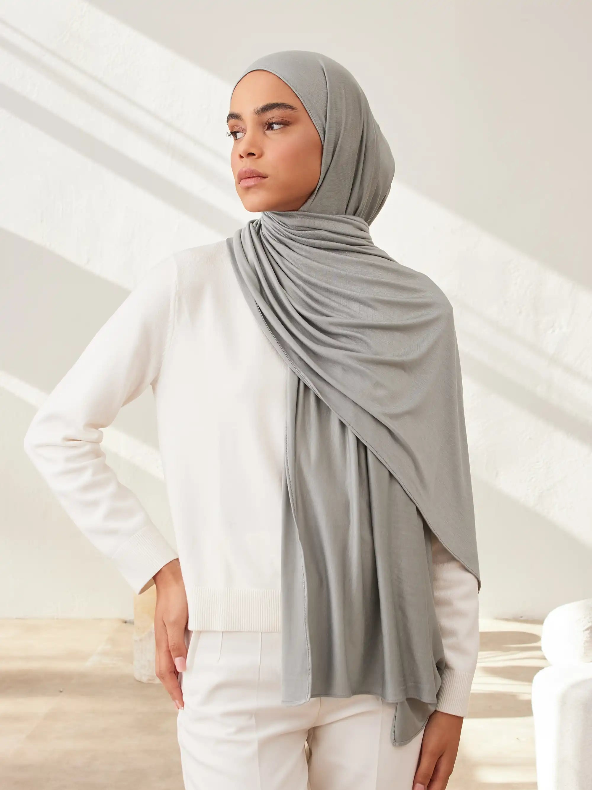 Küçük Premium Jersey Şal - Gri Yeşil