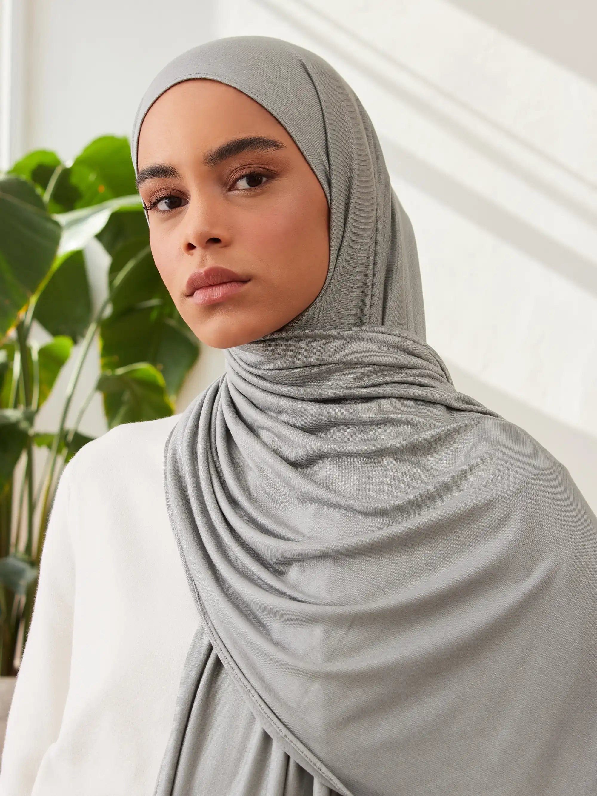 Küçük Premium Jersey Şal - Gri Yeşil