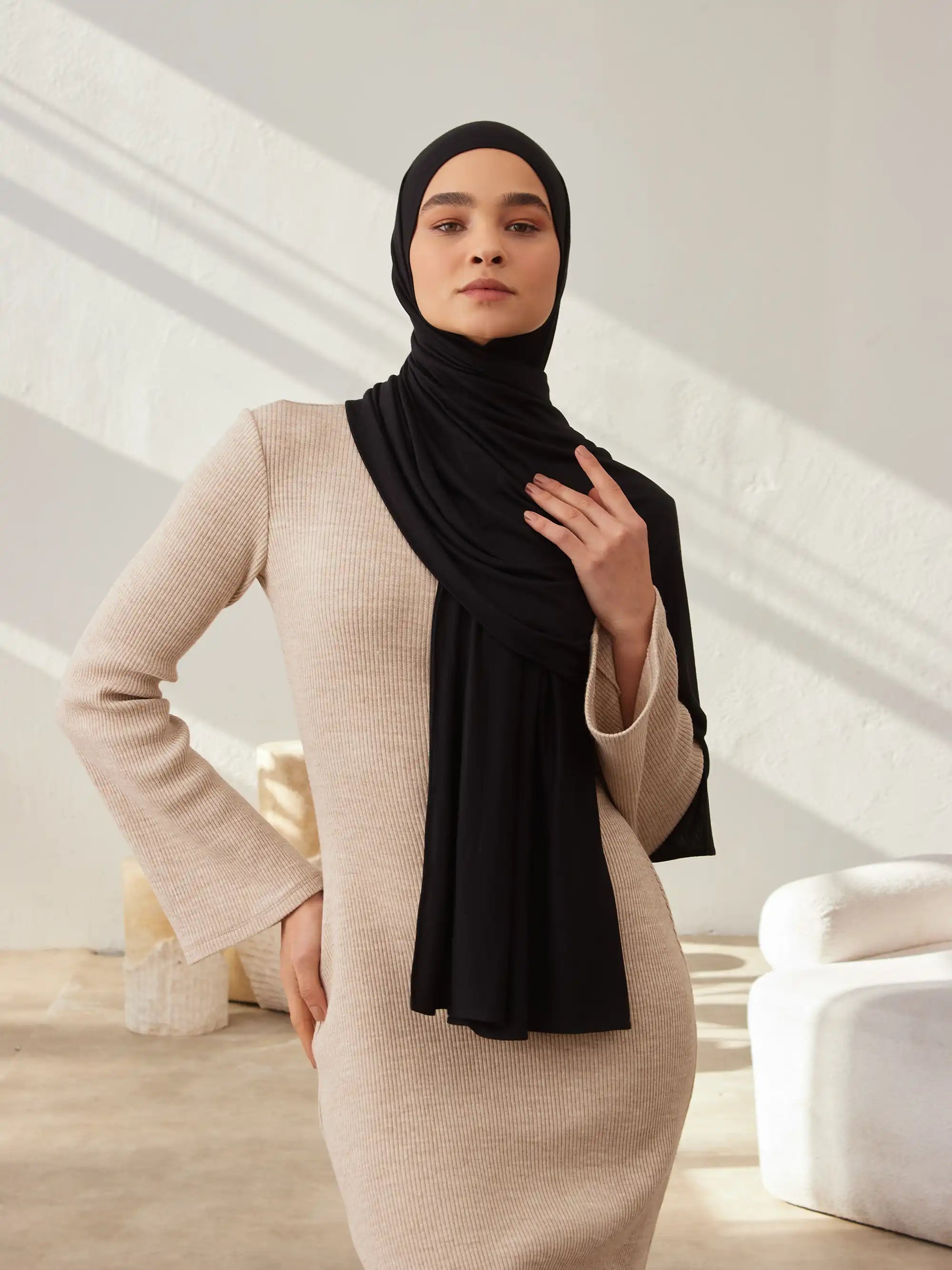 Küçük Premium Jersey Şal - Siyah