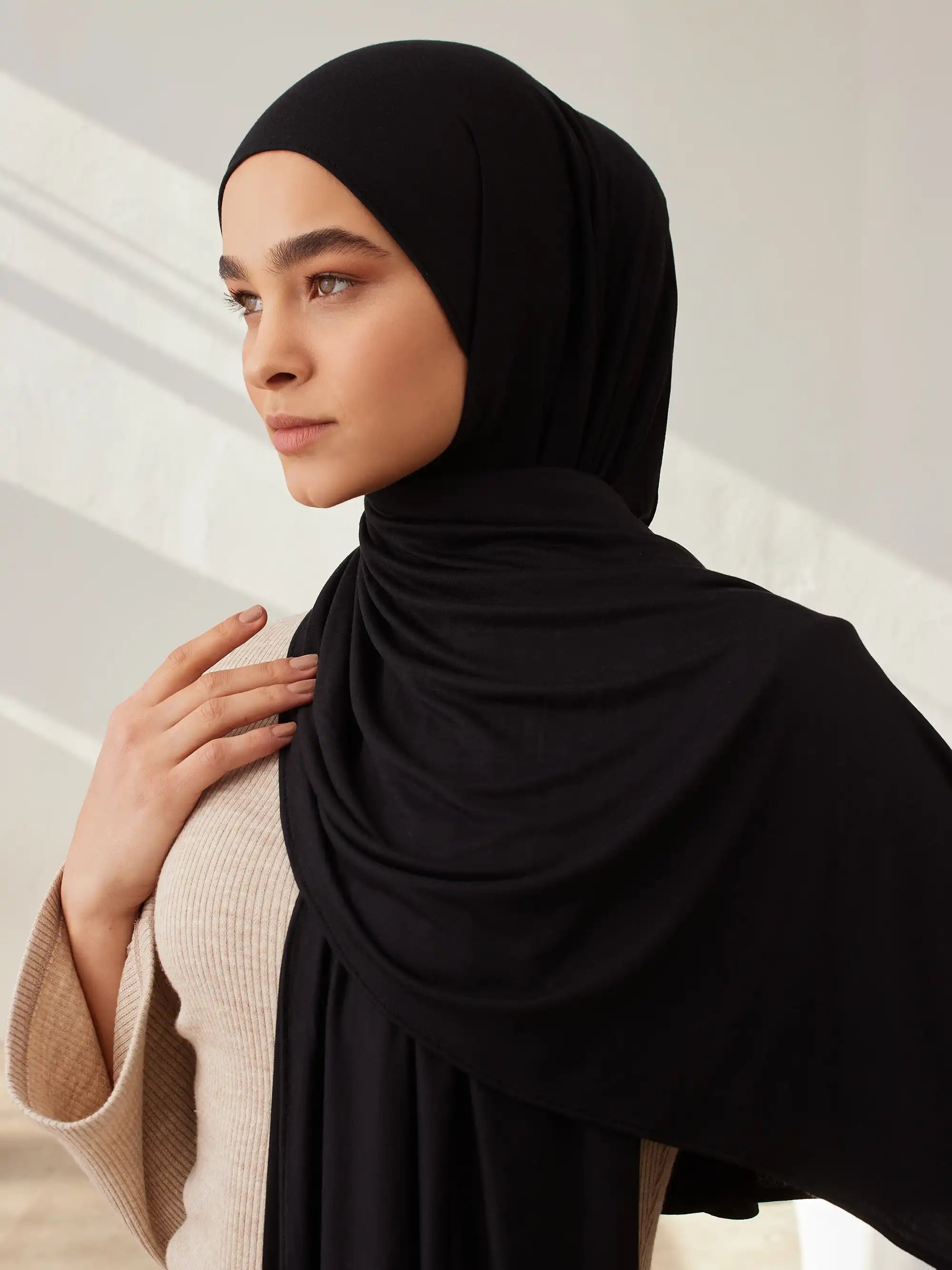 Küçük Premium Jersey Şal - Siyah