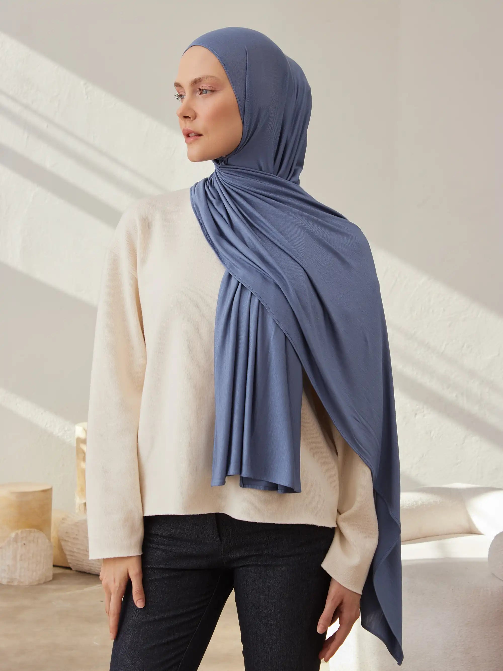 Küçük Premium Jersey Şal - Kot Mavisi
