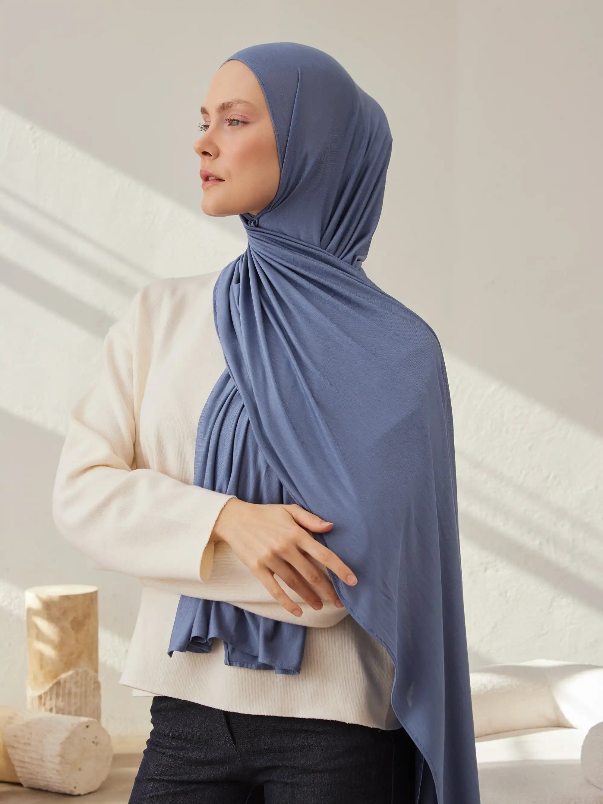 Küçük Premium Jersey Şal - Kot Mavisi