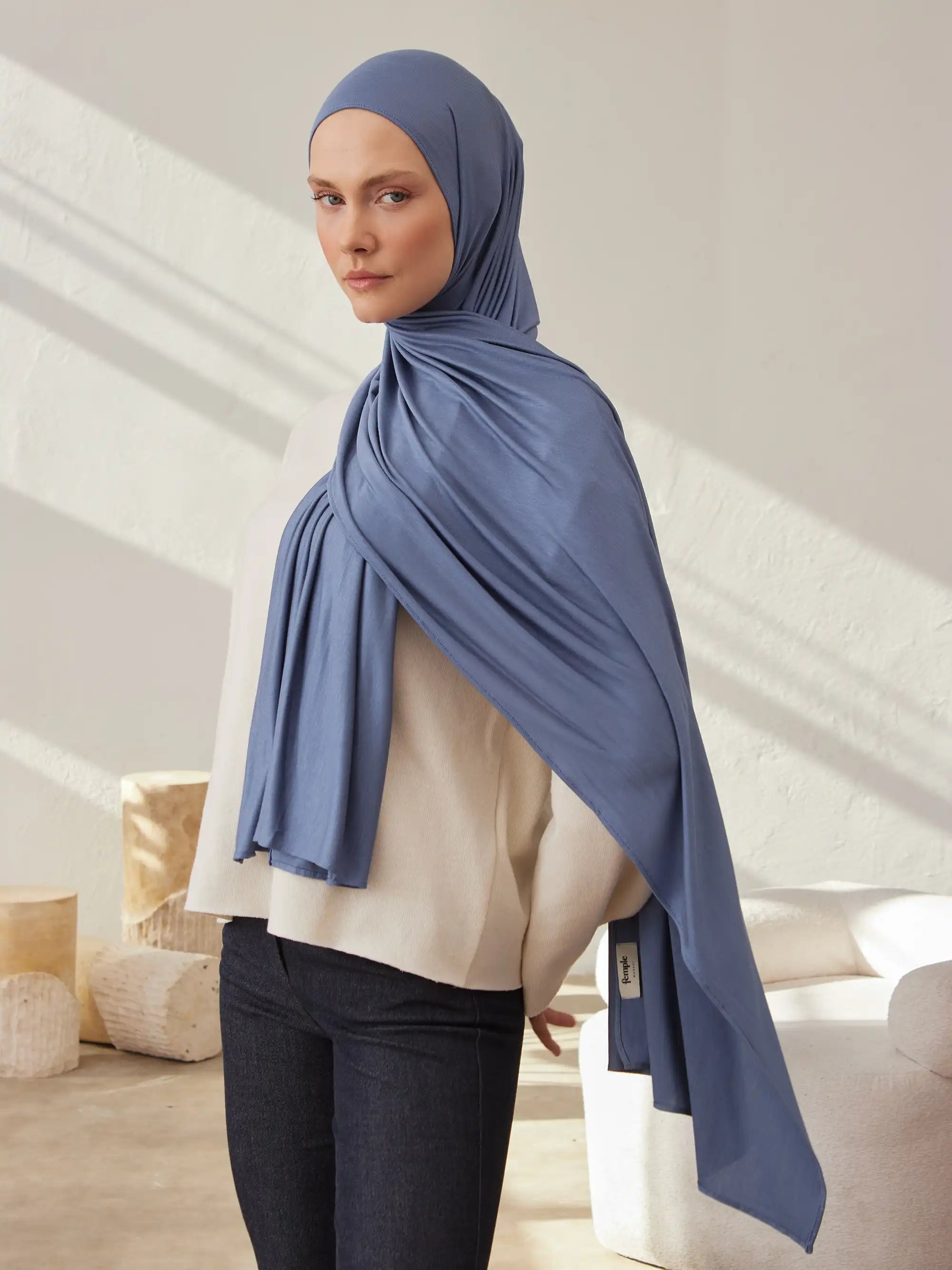 Küçük Premium Jersey Şal - Kot Mavisi