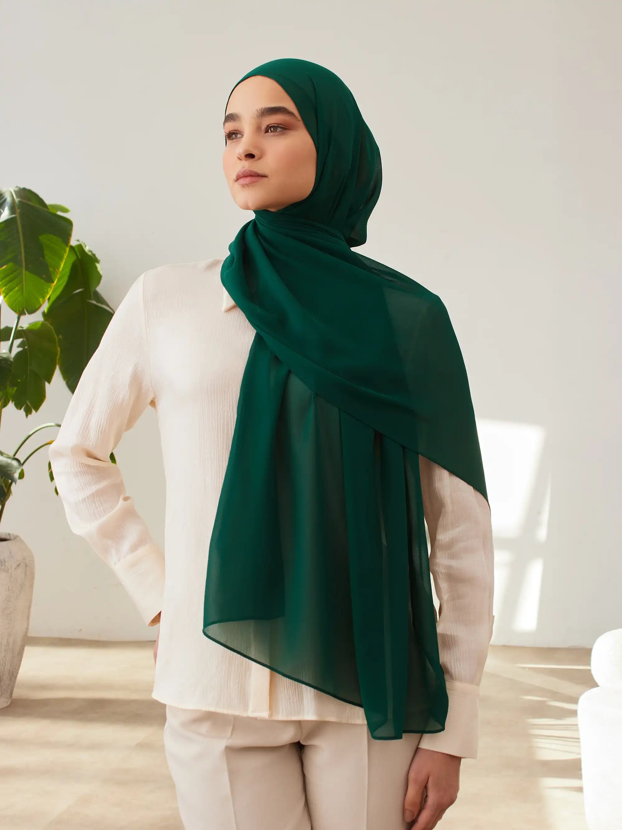 Küçük Luxury Şifon Şal - Çam Yeşili
