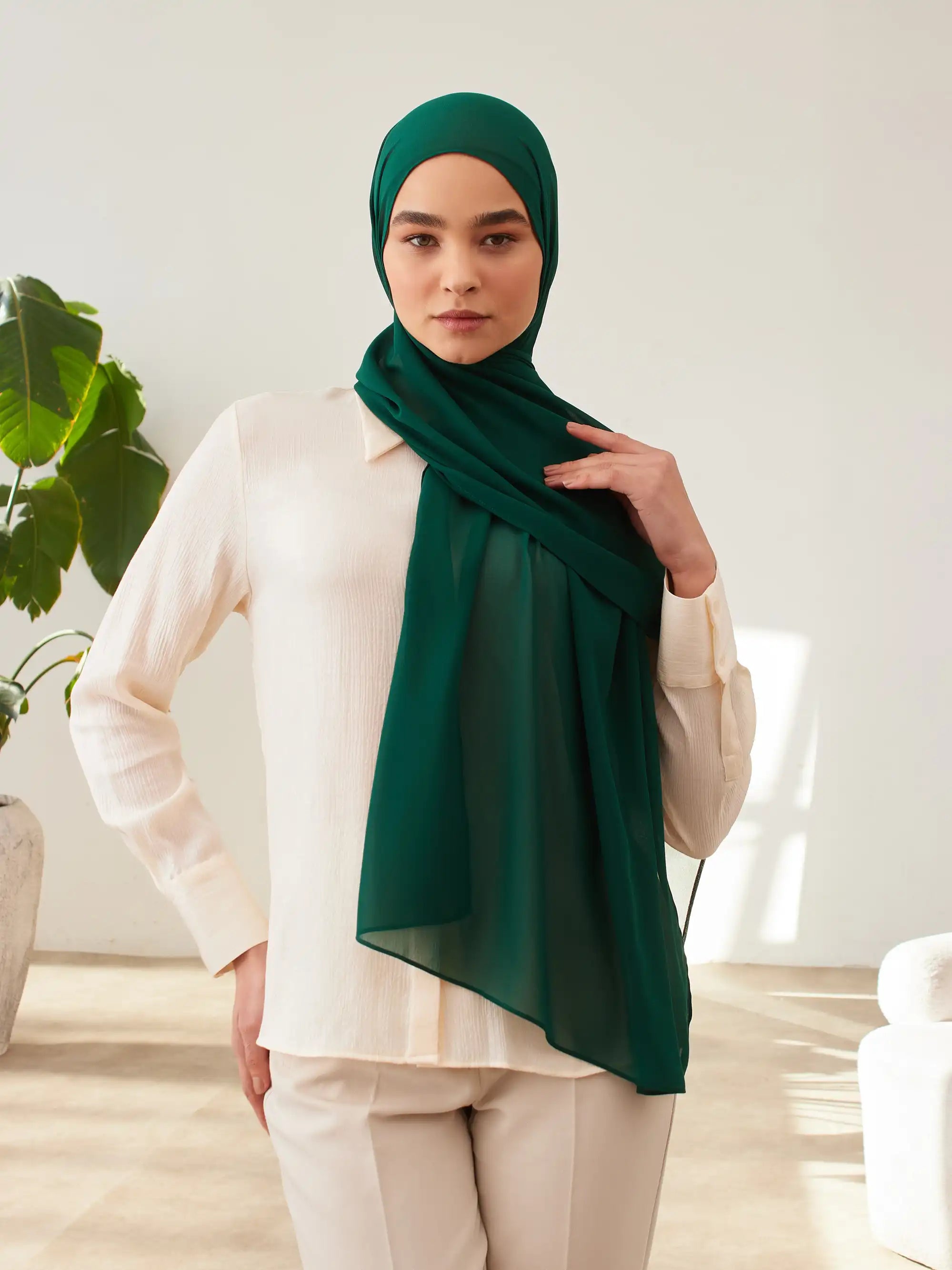 Küçük Luxury Şifon Şal - Çam Yeşili