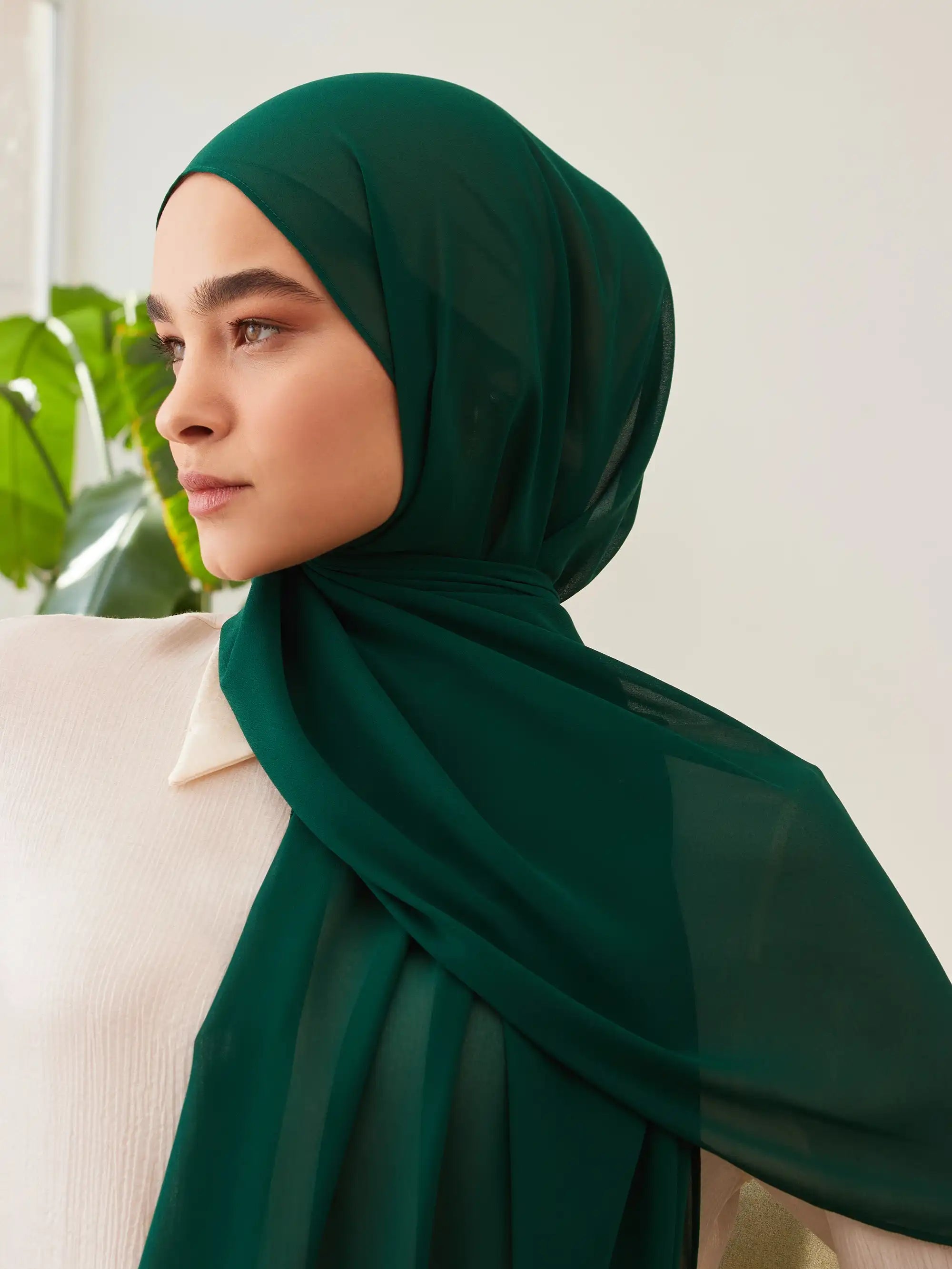 Küçük Luxury Şifon Şal - Çam Yeşili
