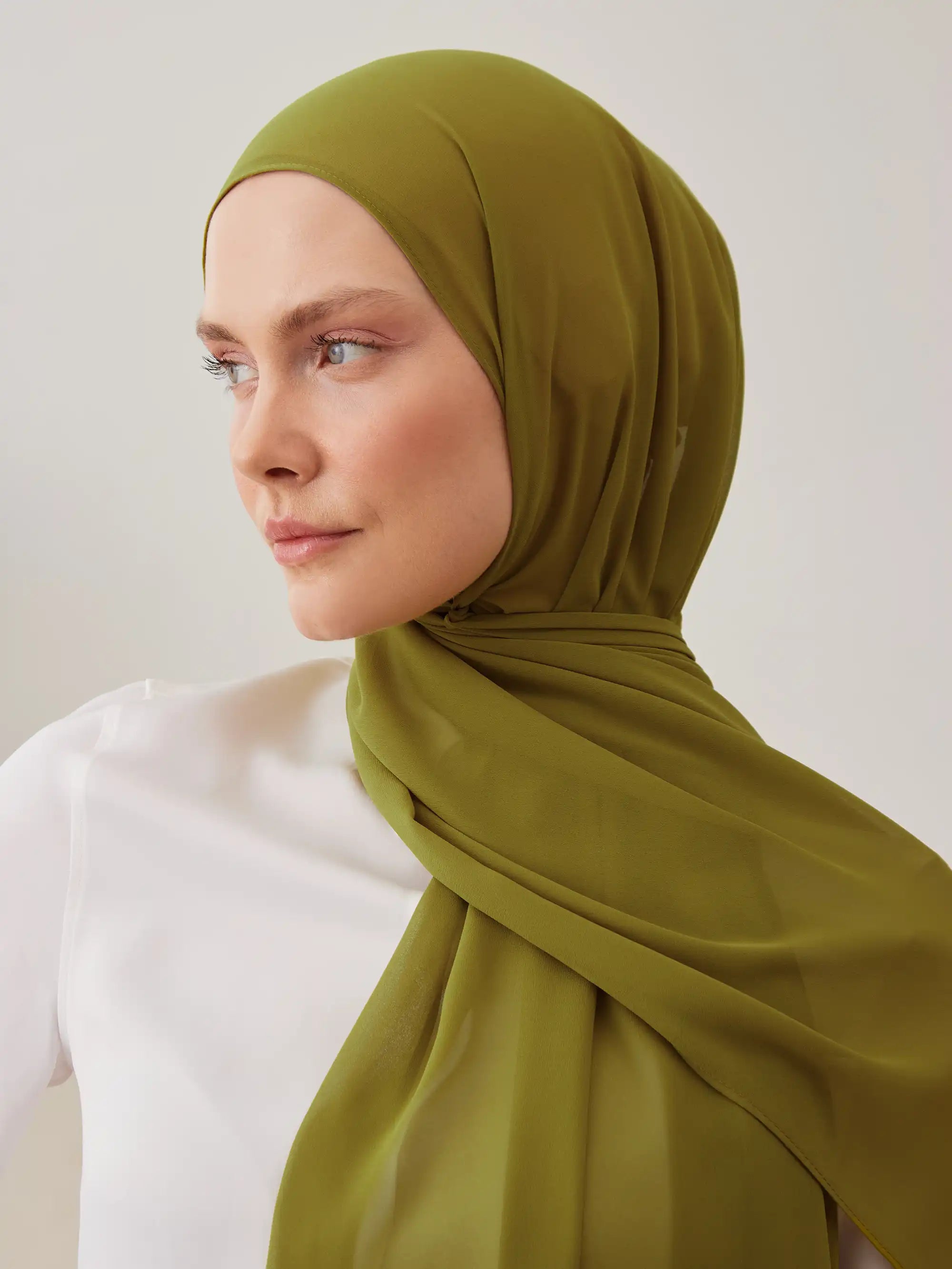 Küçük Luxury Şifon Şal - Zeytin Yeşili