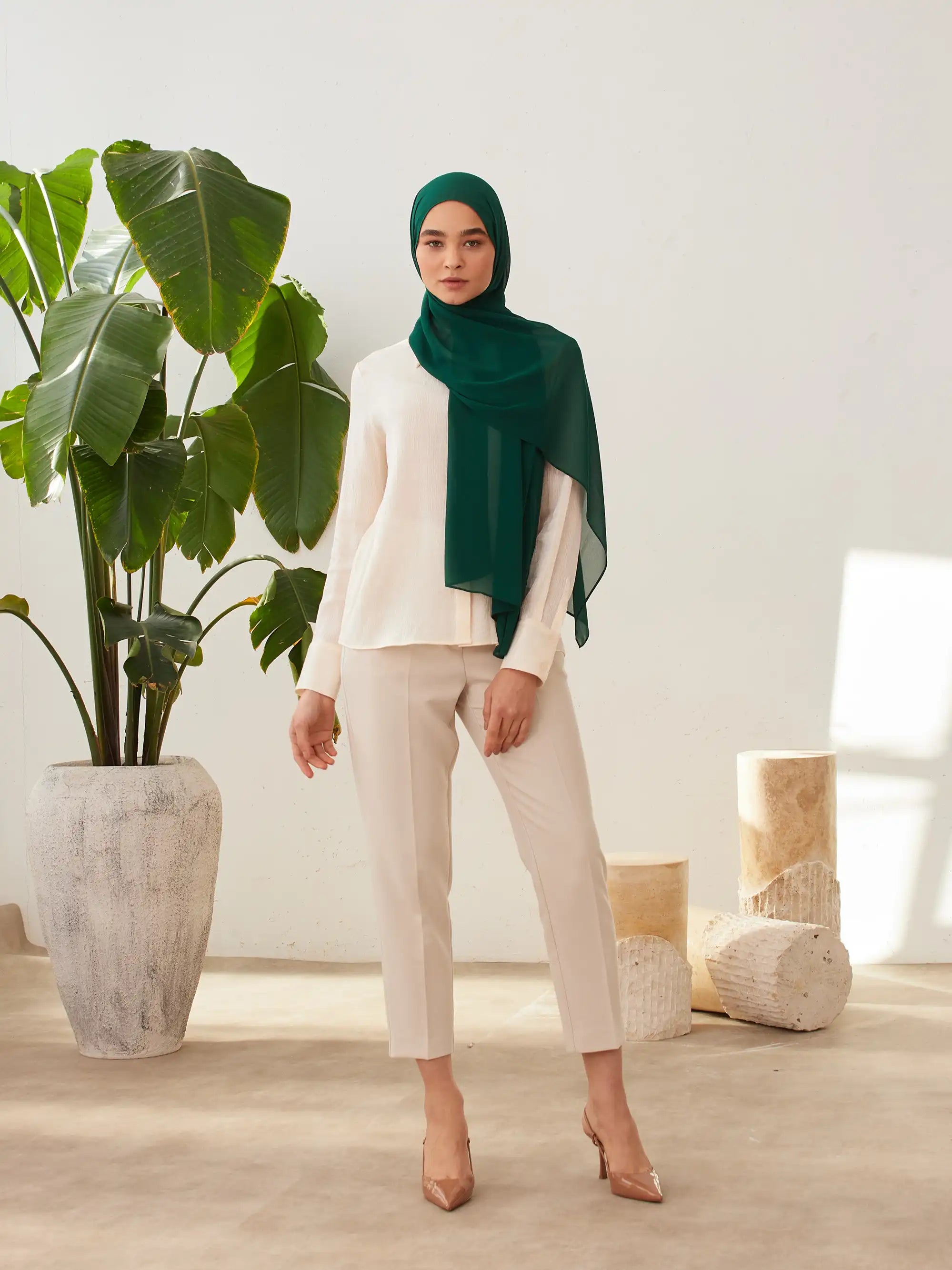Küçük Luxury Şifon Şal - Çam Yeşili