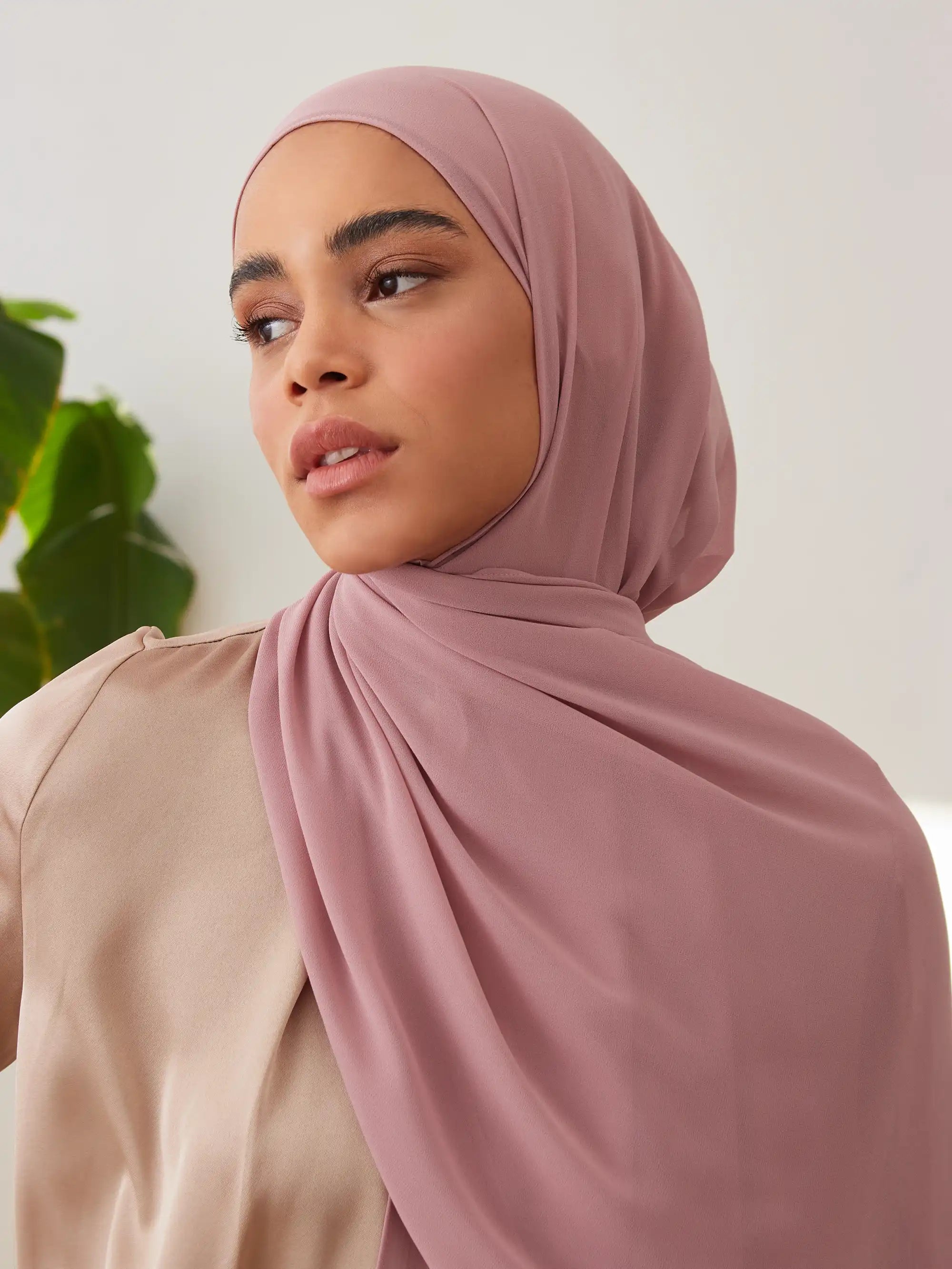 Küçük Luxury Şifon Şal - Pudra Pembesi