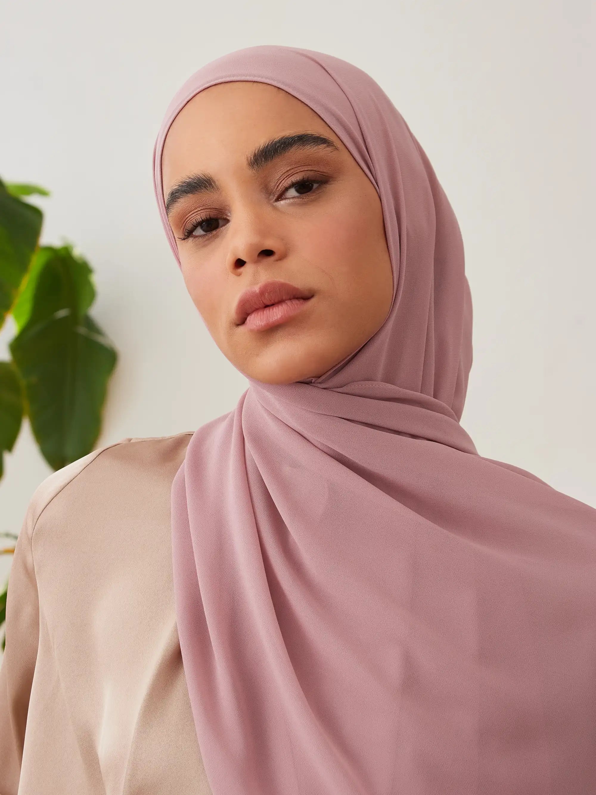 Küçük Luxury Şifon Şal - Pudra Pembesi