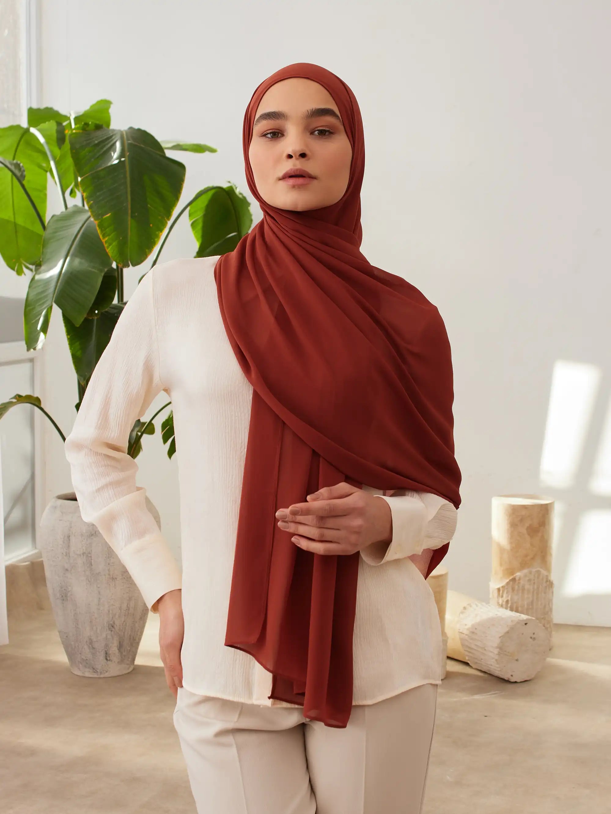 Küçük Luxury Şifon Şal - Pas Turuncu