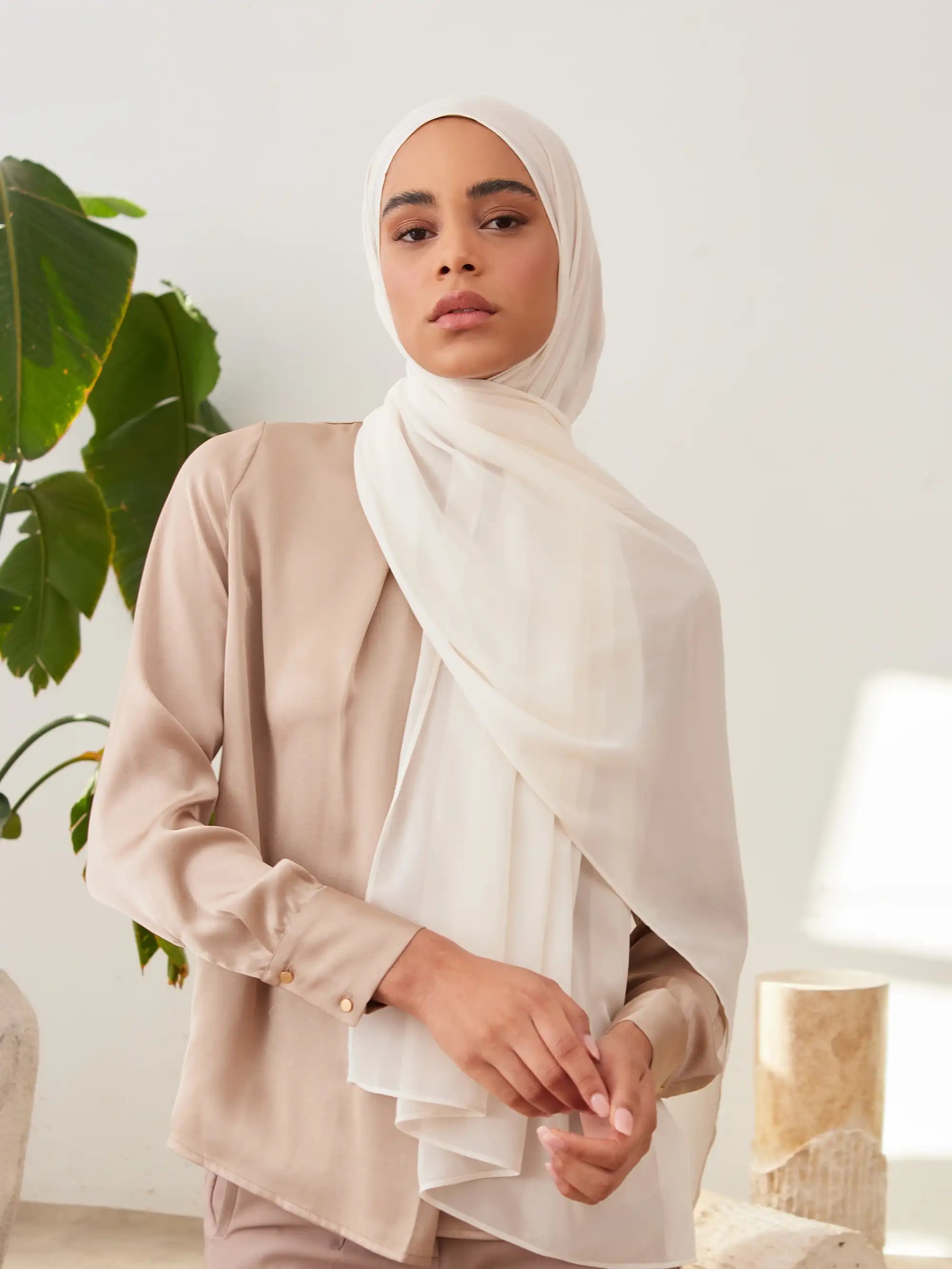 Küçük Luxury Şifon Şal - Fildişi
