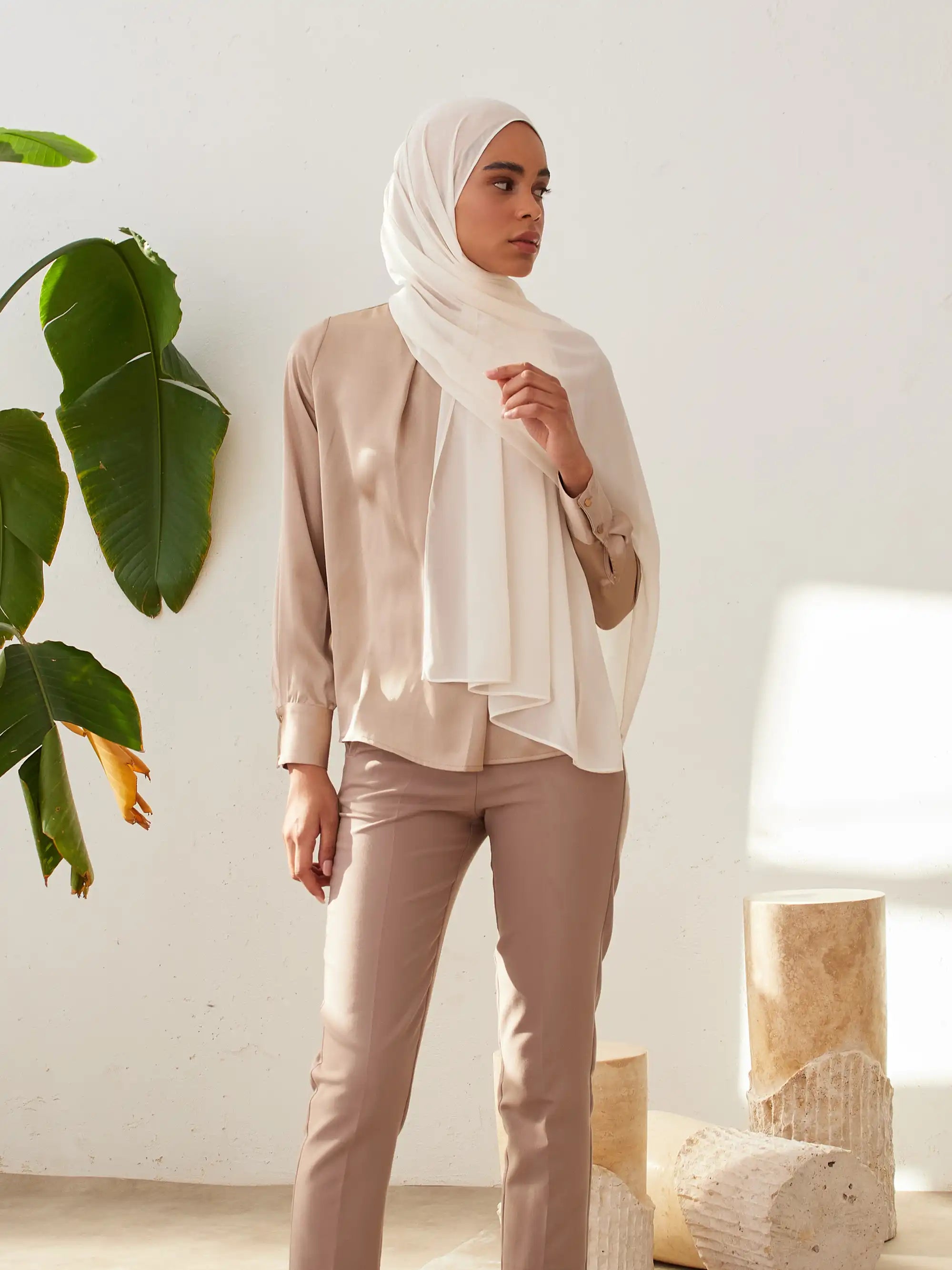 Küçük Luxury Şifon Şal - Fildişi