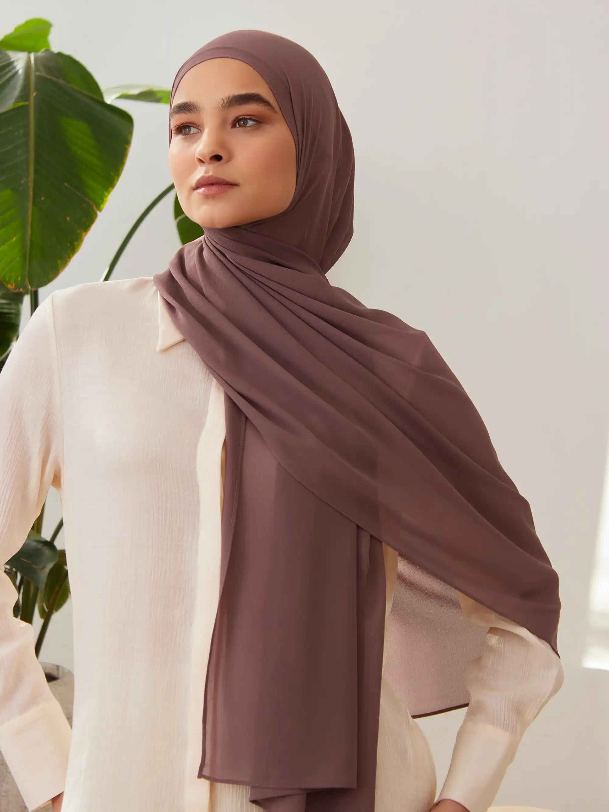 Deluxe Şifon Şal - Gül Kahve