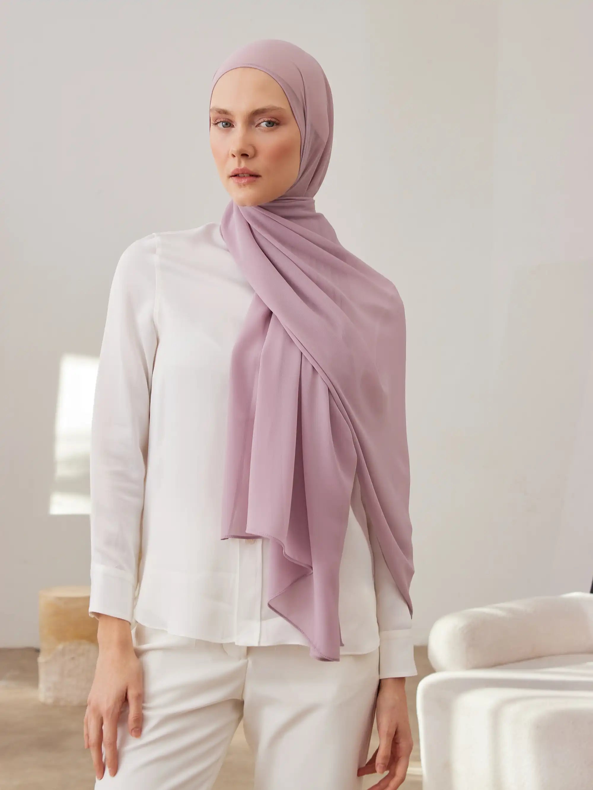Deluxe Şifon Şal - Sepya Gülü