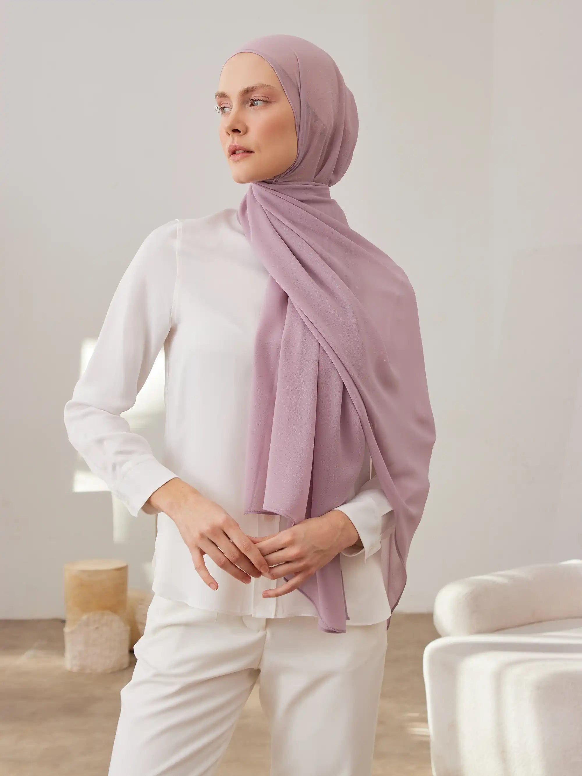 Deluxe Şifon Şal - Sepya Gülü