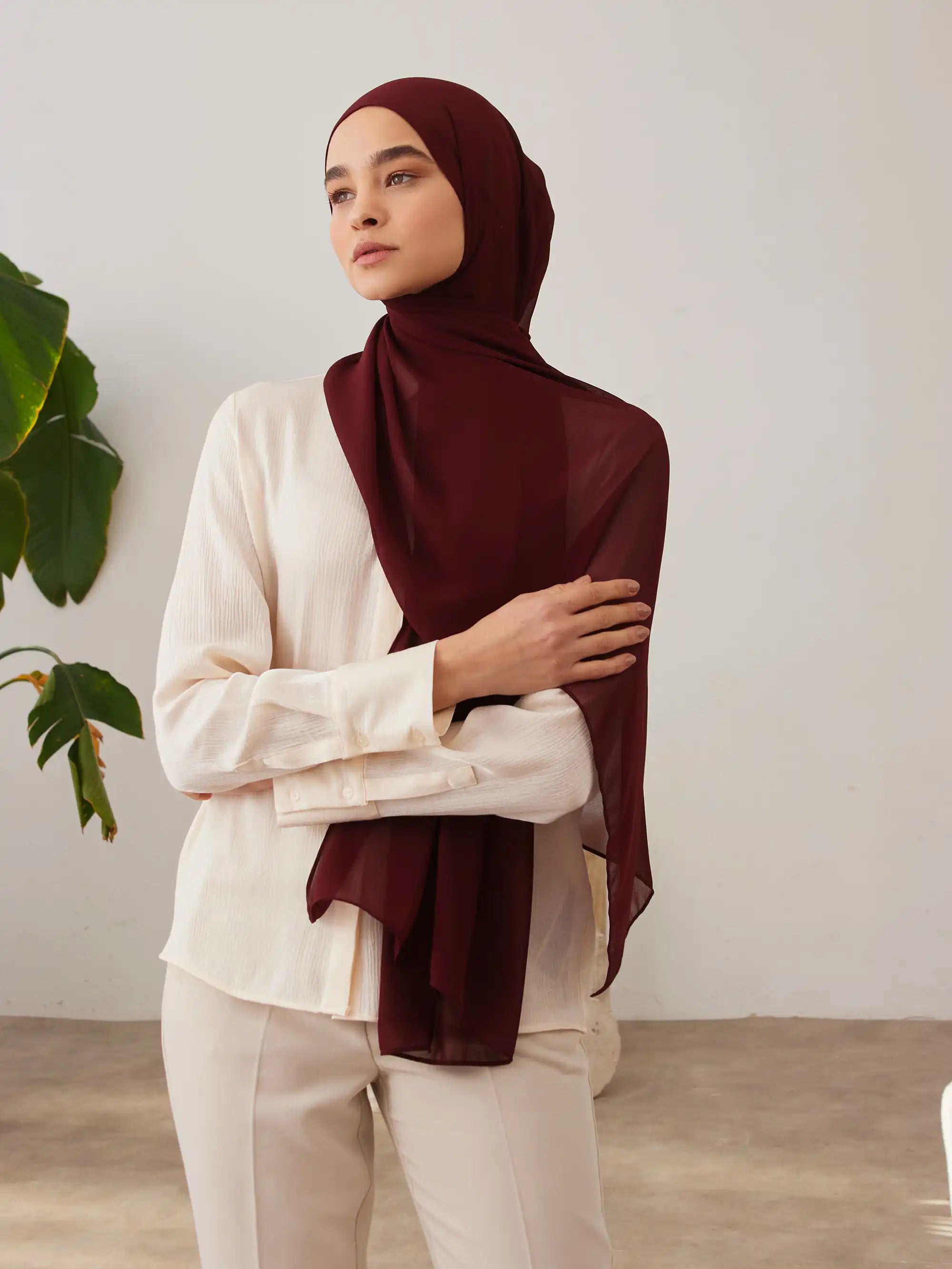 Deluxe Şifon Şal - Koyu Bordo