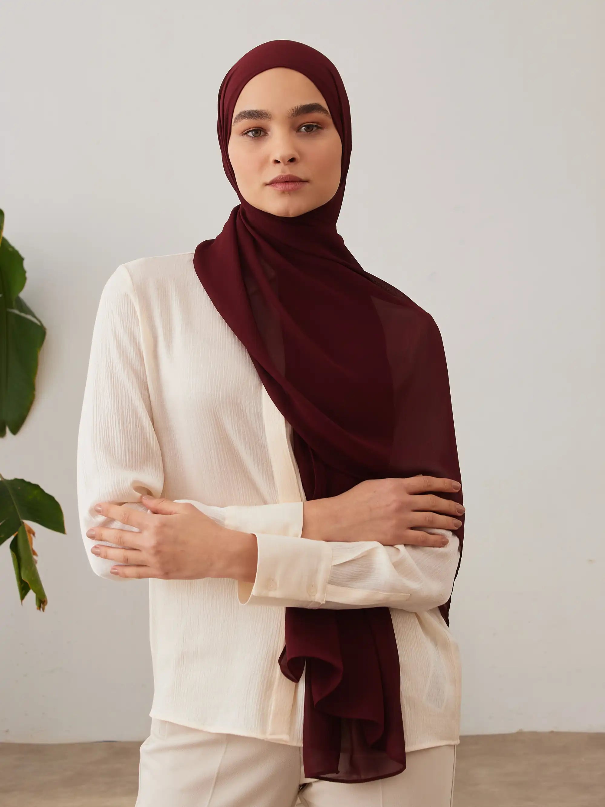 Deluxe Şifon Şal - Koyu Bordo