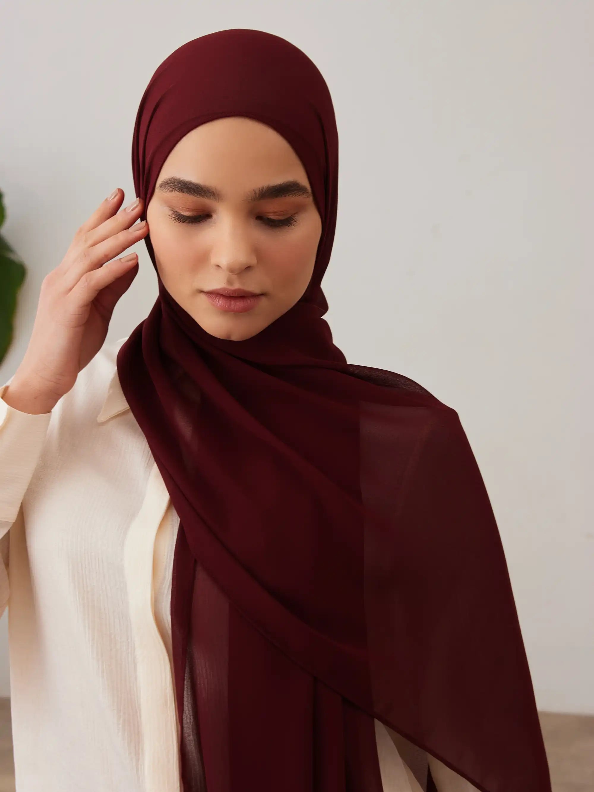 Deluxe Şifon Şal - Koyu Bordo