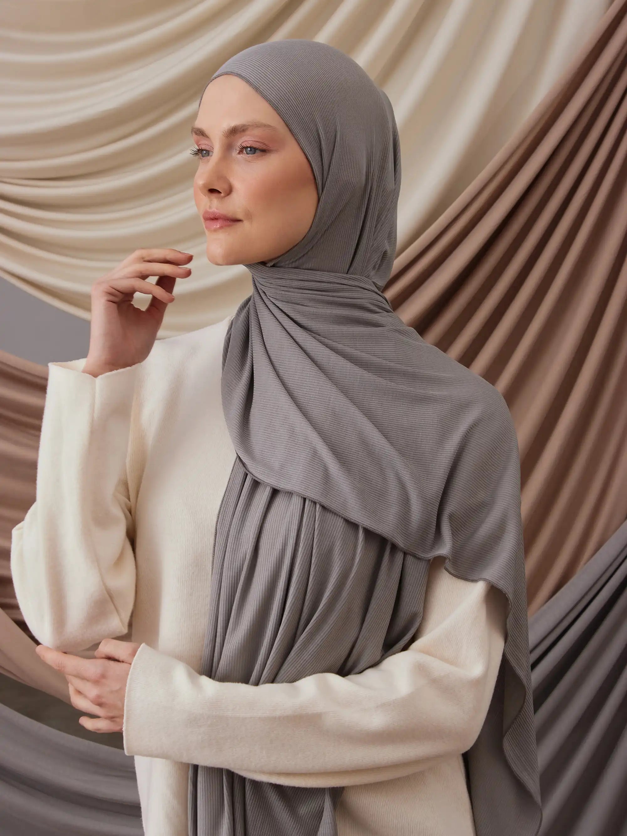 Bambu Fitili Şal - Gümüş