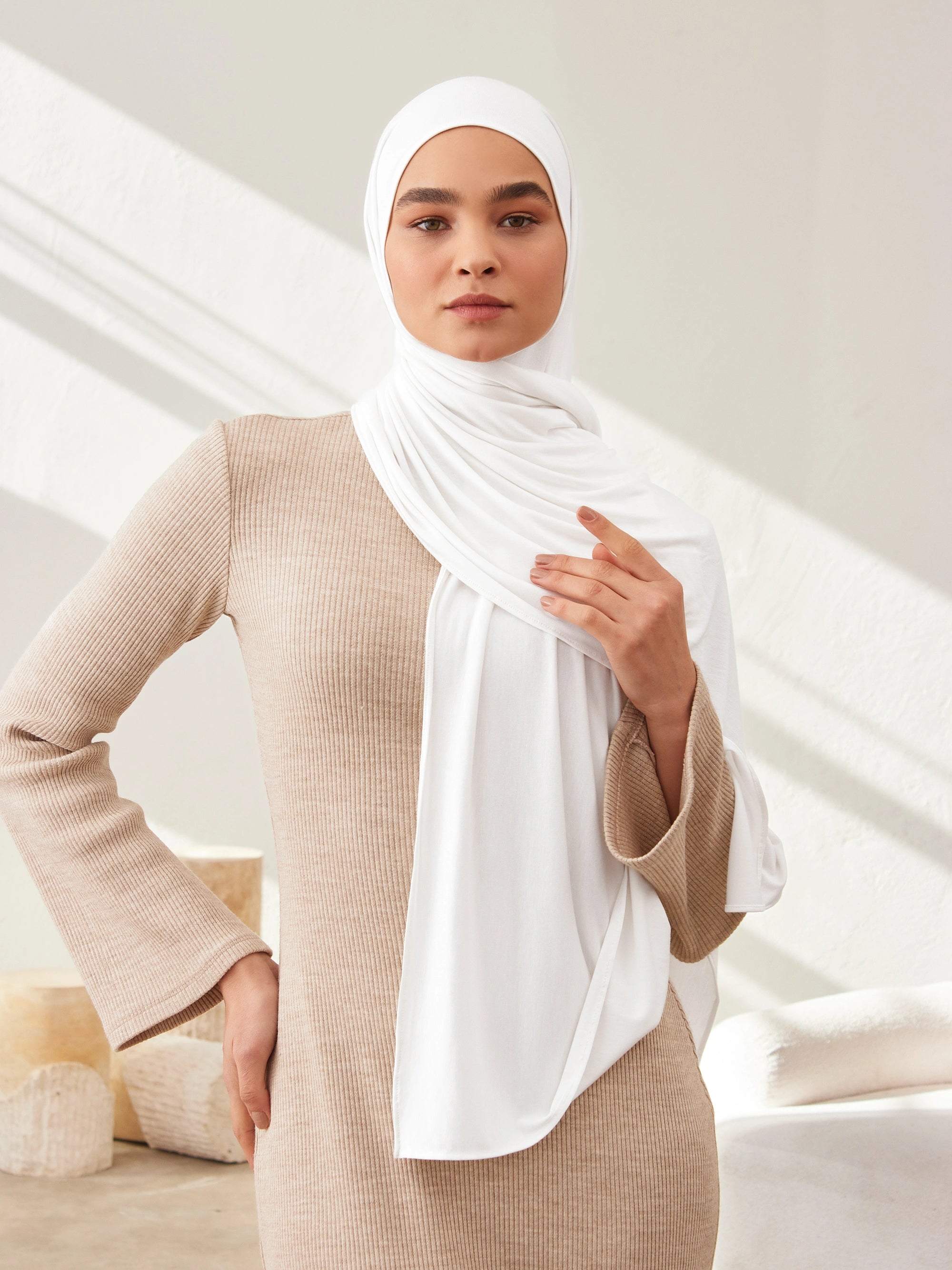 Küçük Premium Jersey Şal - Beyaz