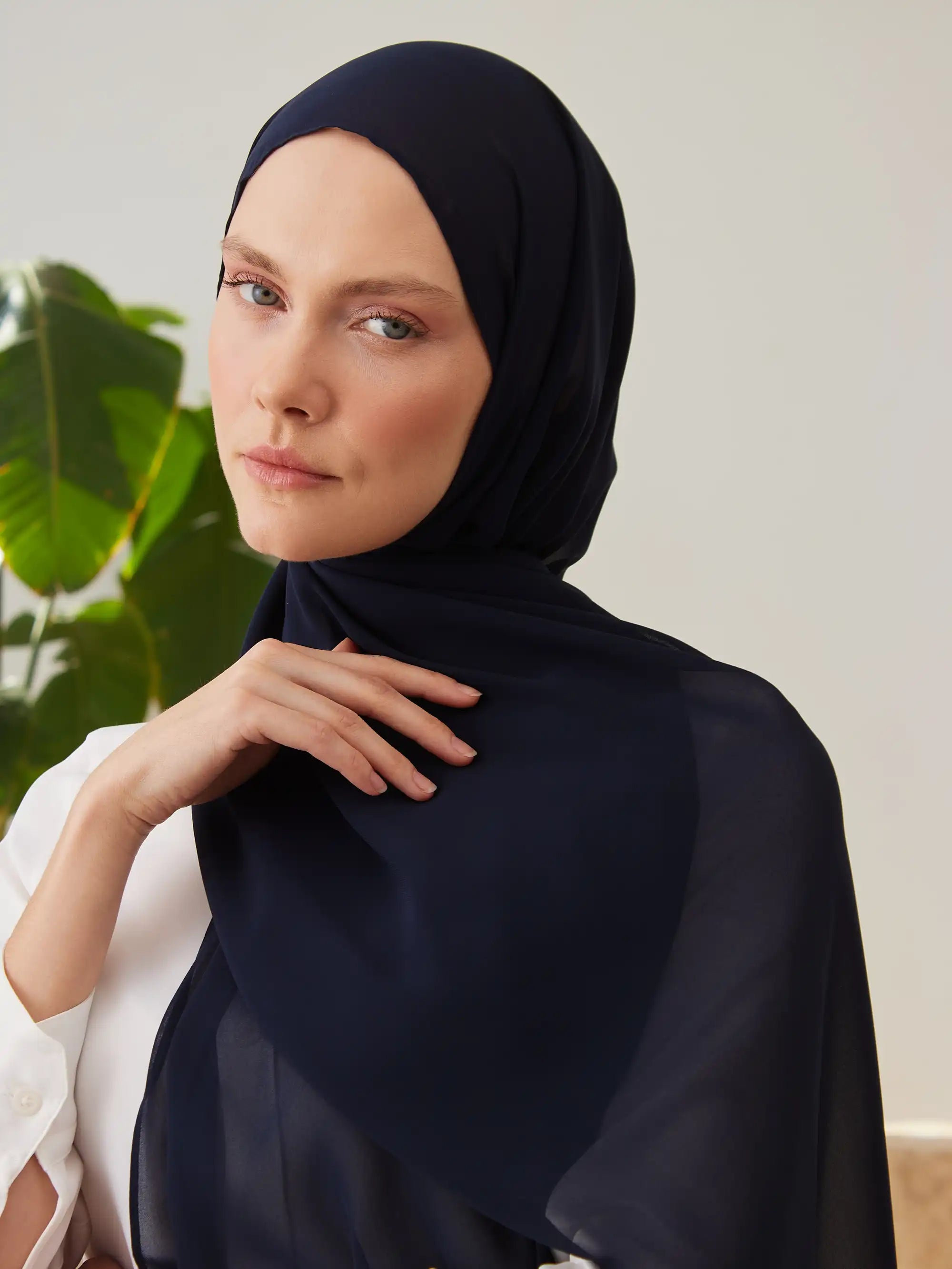 Küçük Luxury Şifon Şal - Lacivert