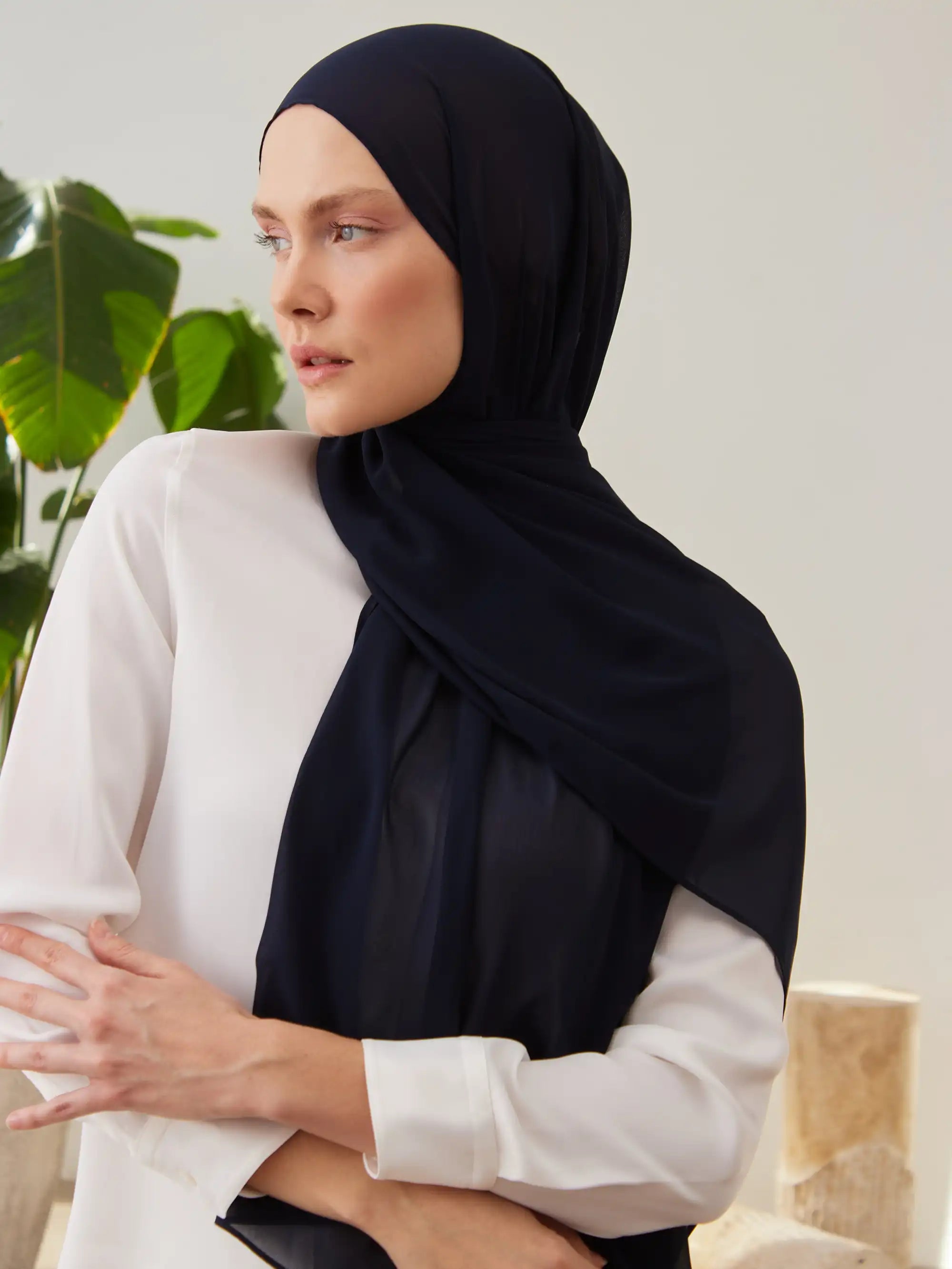 Küçük Luxury Şifon Şal - Lacivert