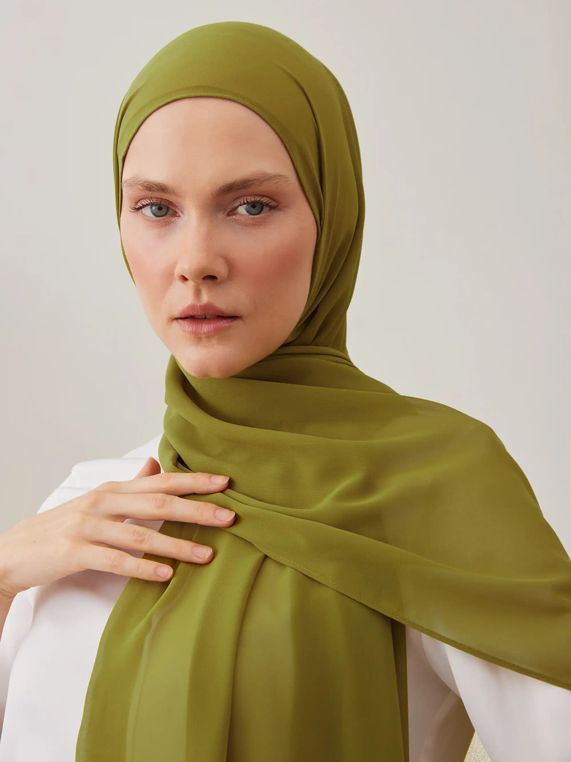 Küçük Luxury Şifon Şal - Zeytin Yeşili