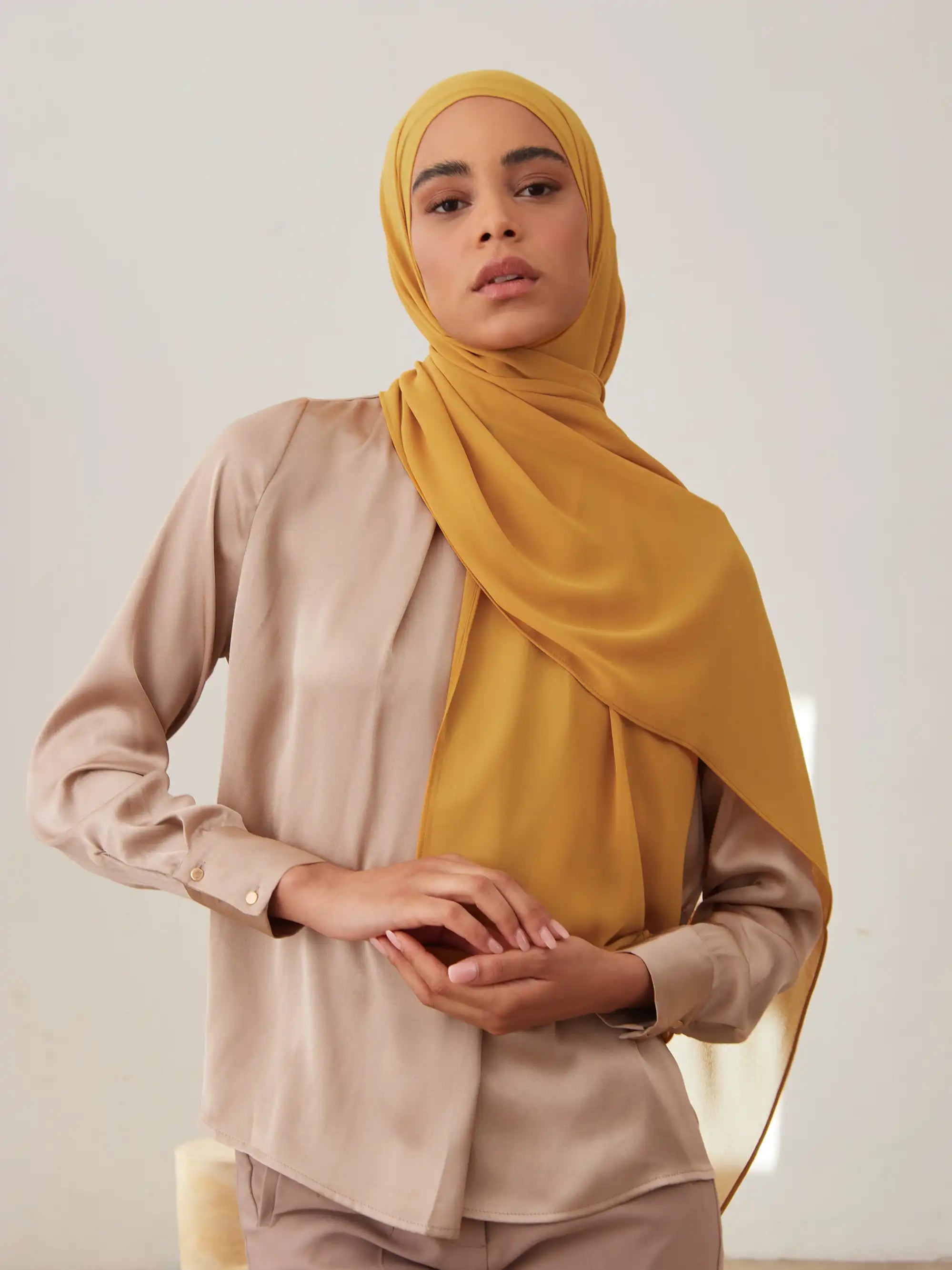 Küçük Luxury Şifon Şal - Hardal
