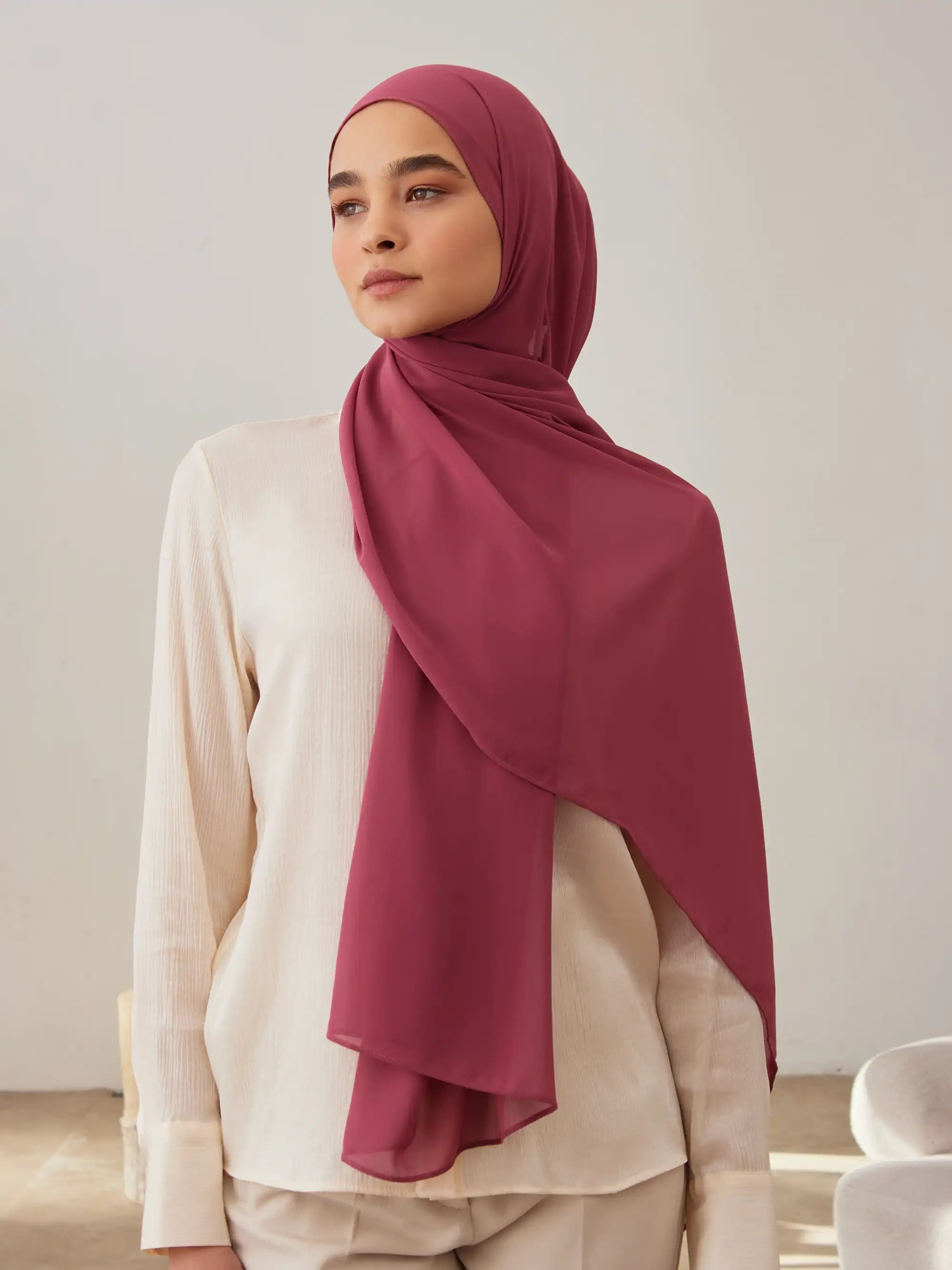Küçük Luxury Şifon Şal - Şato Gülü