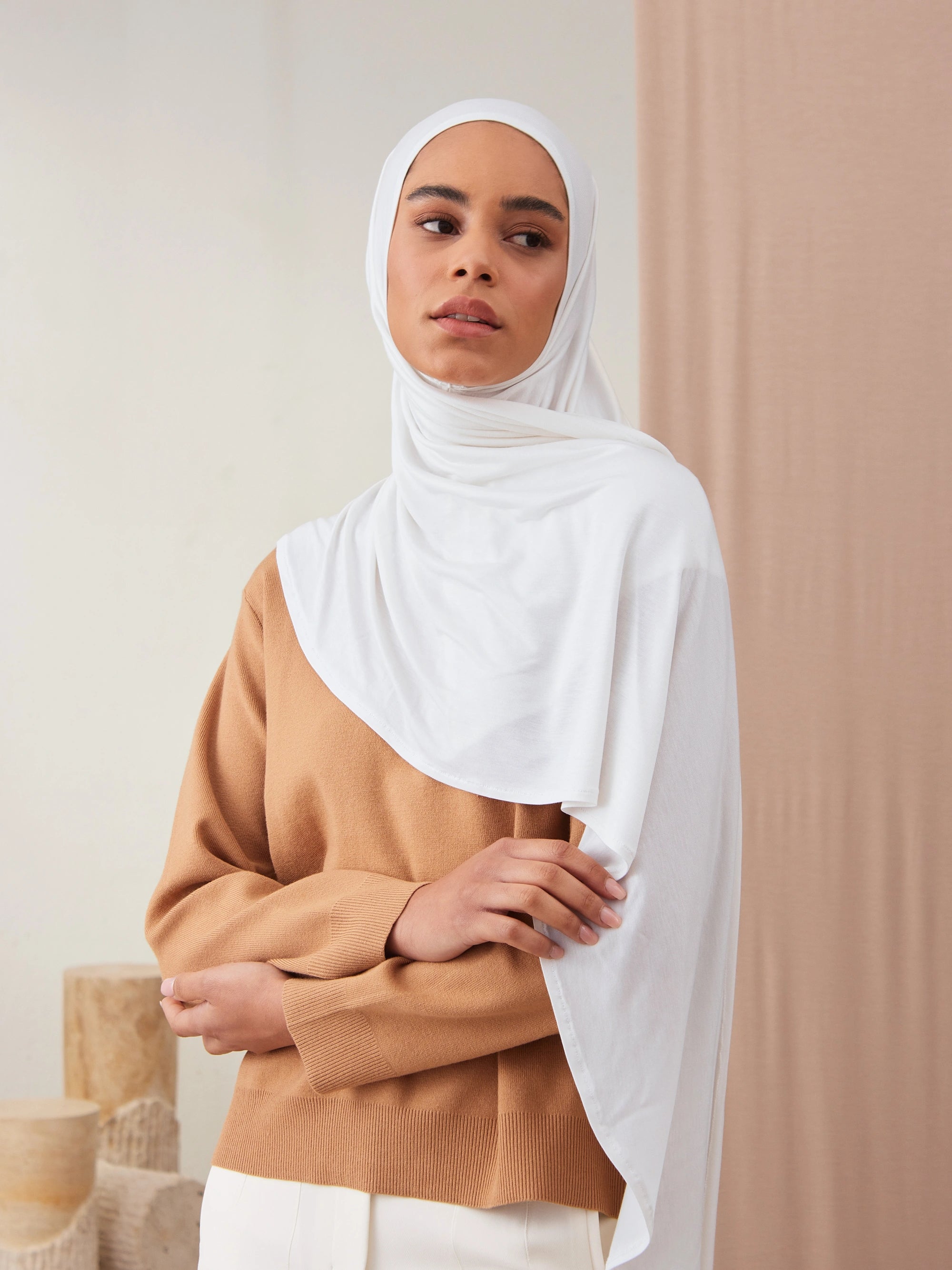 Pratik Premium Jersey Şal - Beyaz