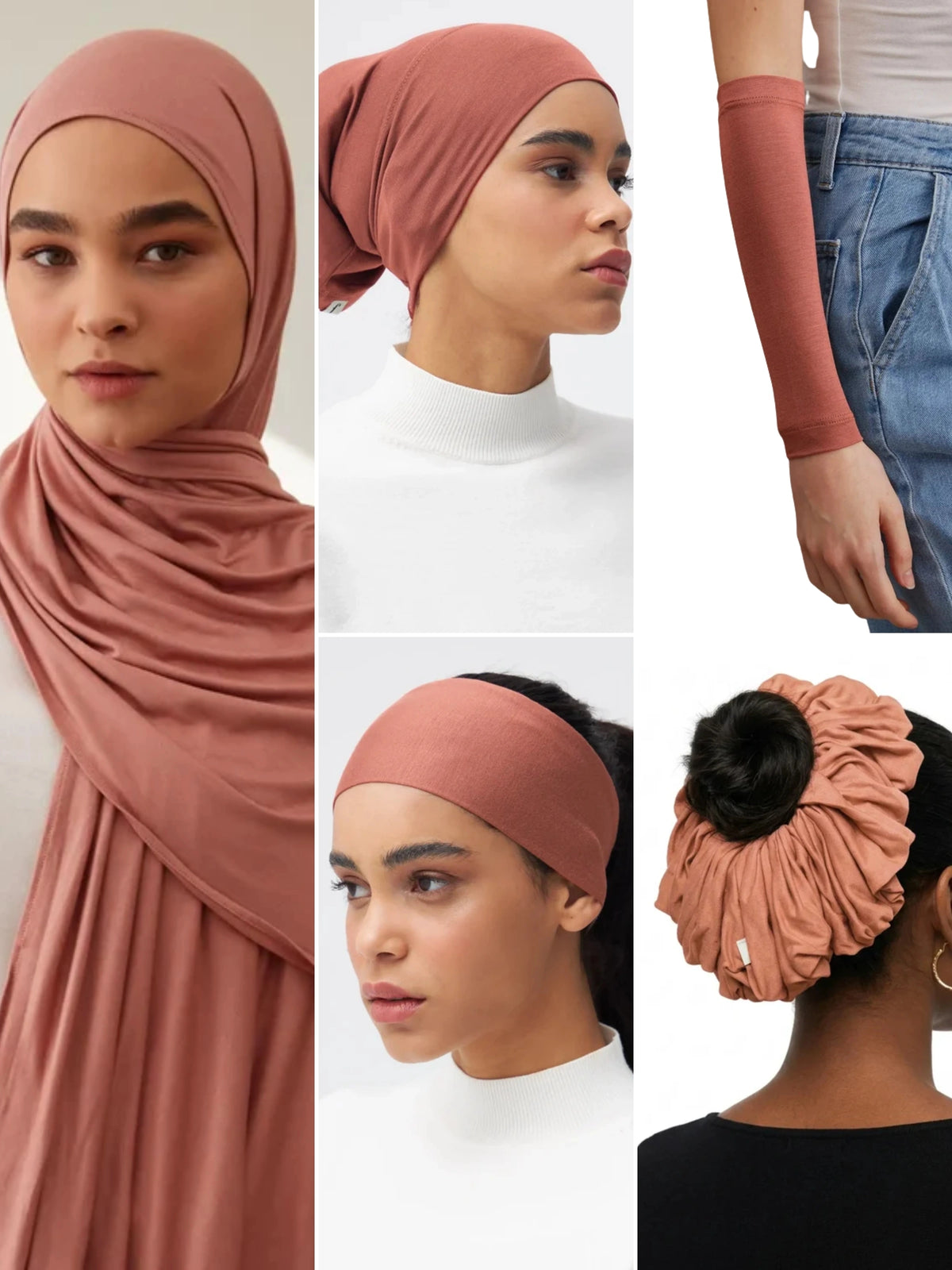 Terrakota Renk Kapsül Seti: Şal, Bone, Saç Tokası, Bandana ve Kolluk